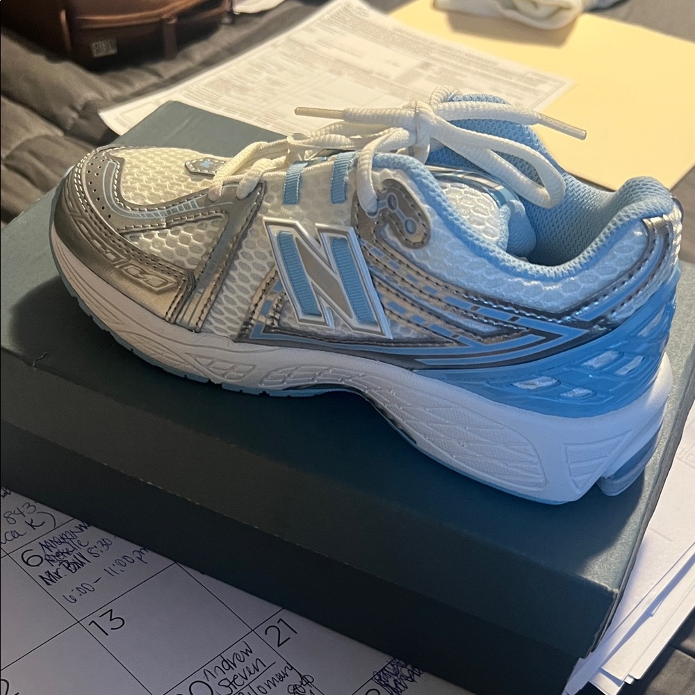 New Balance Kids' Blue and Silver Sneakers